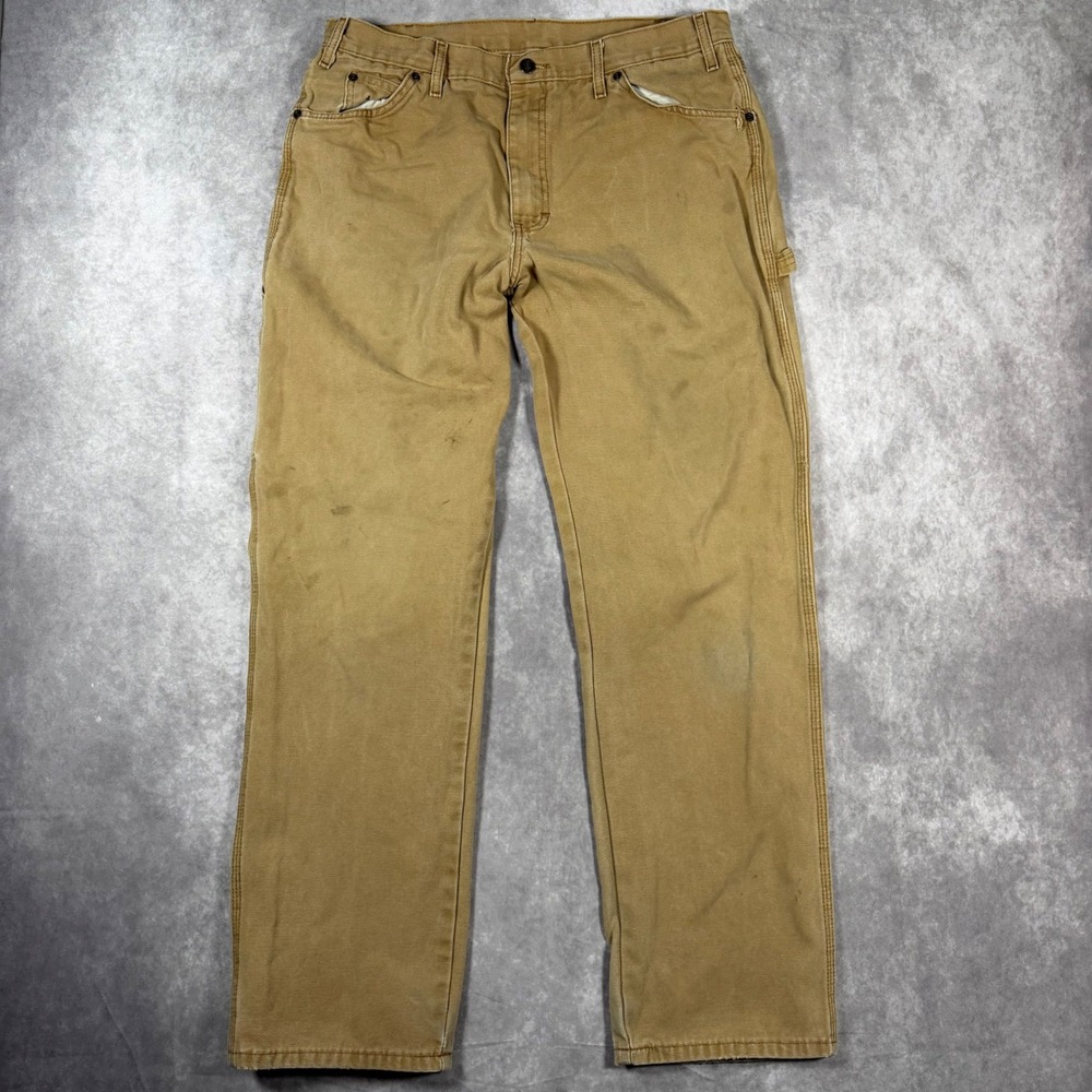 VTG Dickies Relaxed Fit Carpenter Pants Khaki Cotton Duck Canvas 34x32 Workwear